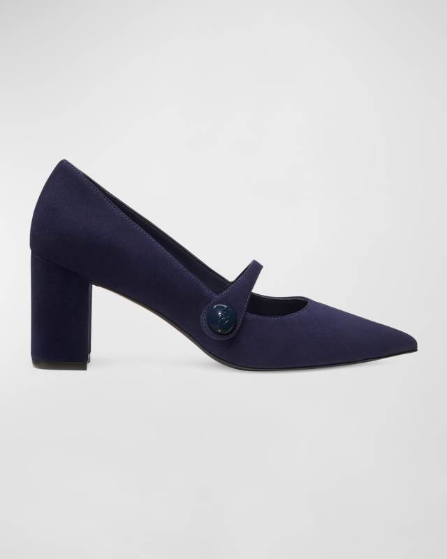 Suede Mary Jane Block-Heel Pumps